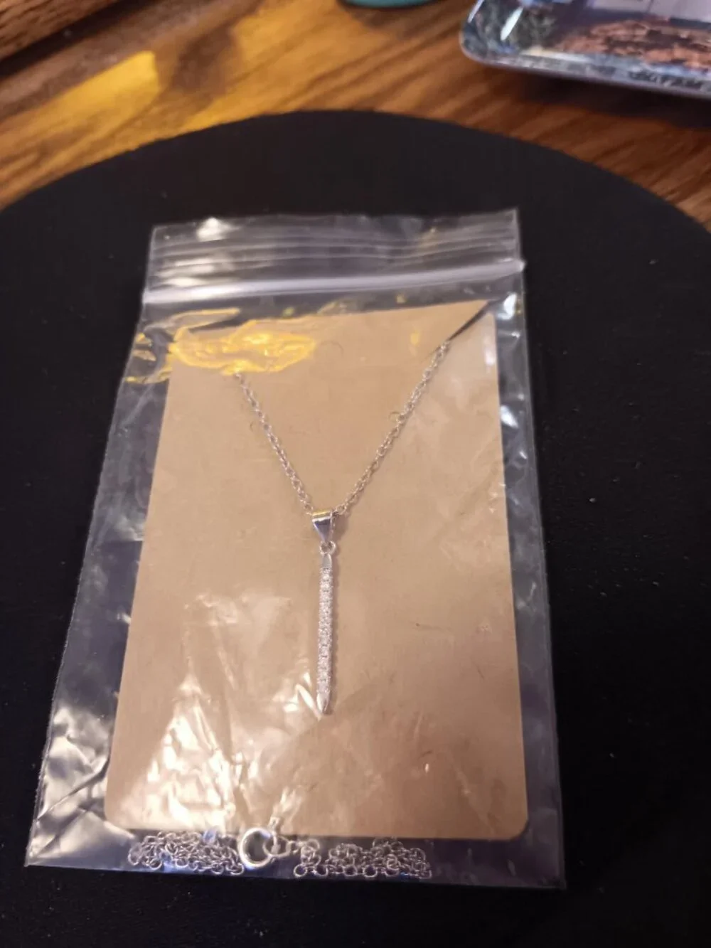 Dainty Crystal Sterling Bar pendant Necklace NEW! STUNNING !!